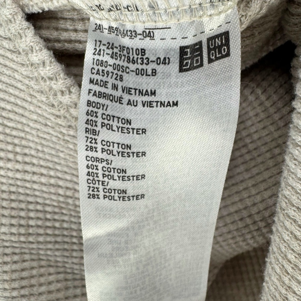 Uniqlo Waffle Knit Top Women Small Beige Long‎ Sleeve Thermal Crew Neck - Picture 5 of 8